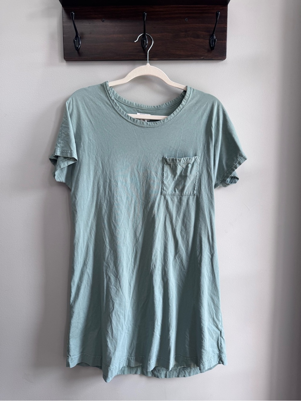 Upwest Pocket T-Shirt Dress in Sage Green, Size M